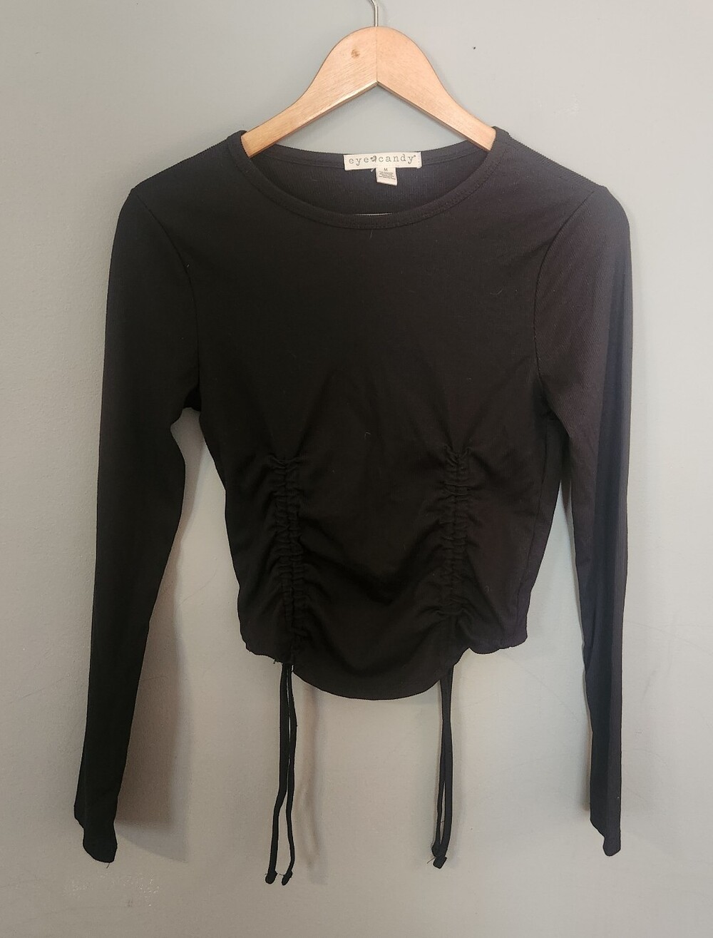 eye candy Black Long Sleeve Ruched Drawstring Top